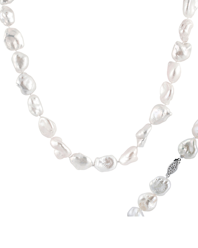 Splendid Pearls Rhodium Plated Silver 15-16mm Freshwater Pearl Necklace In White