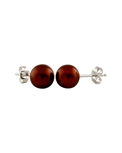 Splendid Pearls Silver 6-7mm Pearl Studs In Red