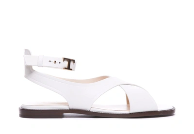 Tod's White Sandals Buckle Open Toe
