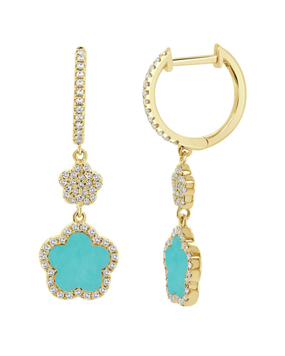 Italian Gold Sabrina Designs 14k 1.13 Ct. Tw. Diamond & Turquoise Clover Studs In Gold