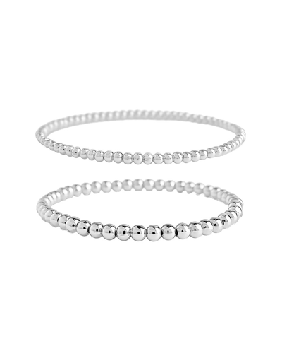 Sterling Forever Rhodium-plated Brass Beaded Stretch Bracelet In Metallic