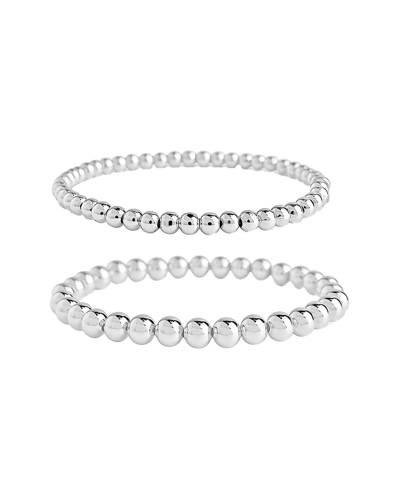 Sterling Forever Rhodium-plated Brass Beaded Stretch Bracelet In Metallic