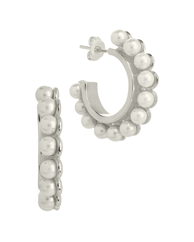 Sterling Forever Rhodium-plated Brass 4mmmm Pearl Bubble Hoops In Metallic