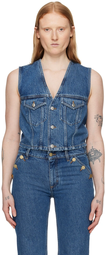 Filippa K Cropped Denim Vest In Washed Mid Blue