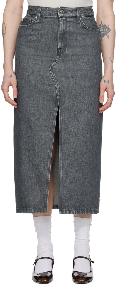 Filippa K Gray Long Slit Denim Maxi Skirt In 55 Mid Grey Wash