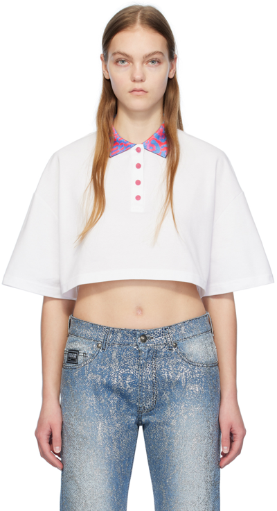 Versace Jeans Couture White Cropped Polo In E003 White