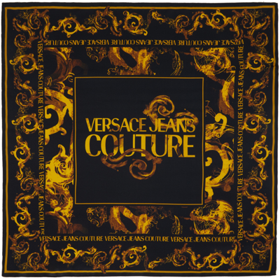 Versace Jeans Couture Barocco-motif Silk Scarf In Eg89 Black/gold
