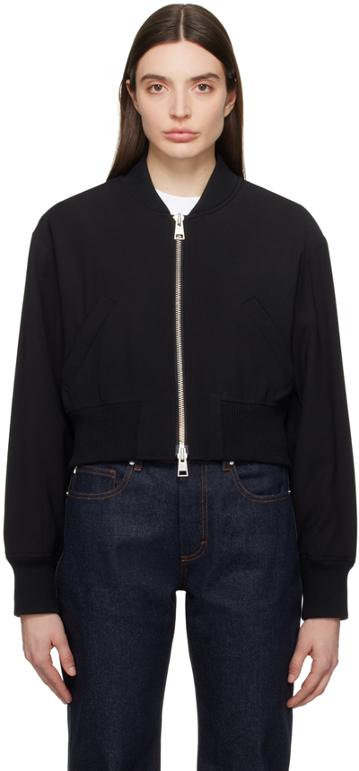 Ami Alexandre Mattiussi Black Crop Bomber Jacket With Logo Patch In Wool Blend Woman