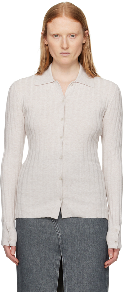 Filippa K Off-white Spread Collar Cardigan In 9983 Light Taupe Mel