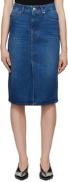 AMI ALEXANDRE MATTIUSSI BLUE FADED DENIM MIDI SKIRT