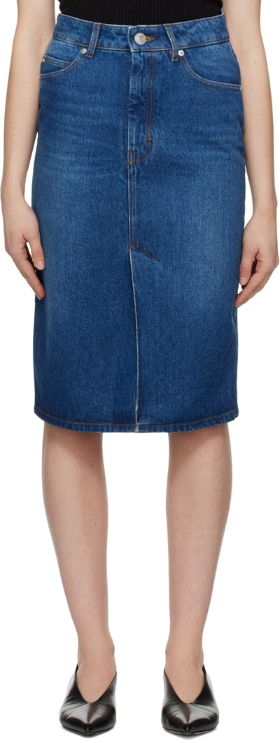 Ami Alexandre Mattiussi Denim Midi Skirt In Blue