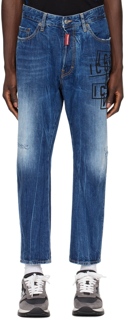 Dsquared2 Indigo Icon Stamps Bro Jeans In 470 Navy Blue