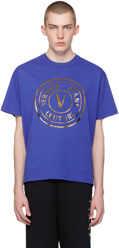 Versace Jeans Couture Blue V-emblem T-shirt In Eg20 Space/gold