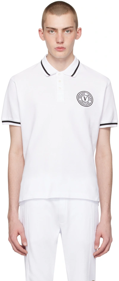 Versace Jeans Couture White Embroidered Polo In E003 White