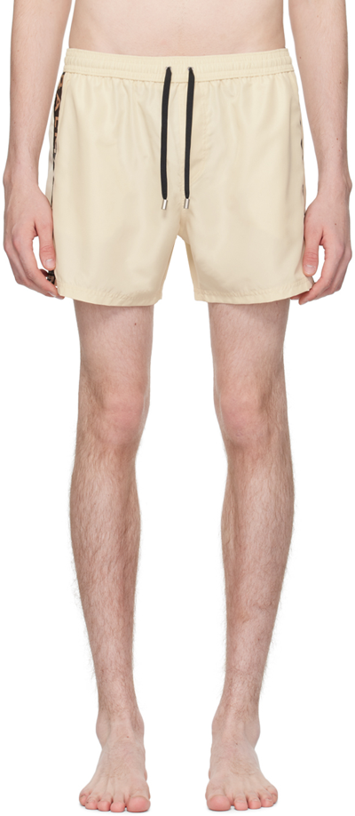 Balmain Off-white Embroidered Swim Shorts In 107 Ivory/black