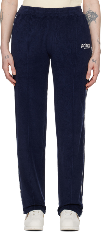 Sporty And Rich Embroidered Cotton-velour Track Pants In 蓝色