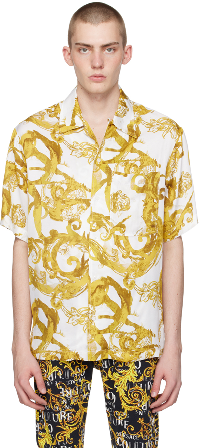 Versace Jeans Couture White Watercolor Couture Shirt In Eg03 White/gold