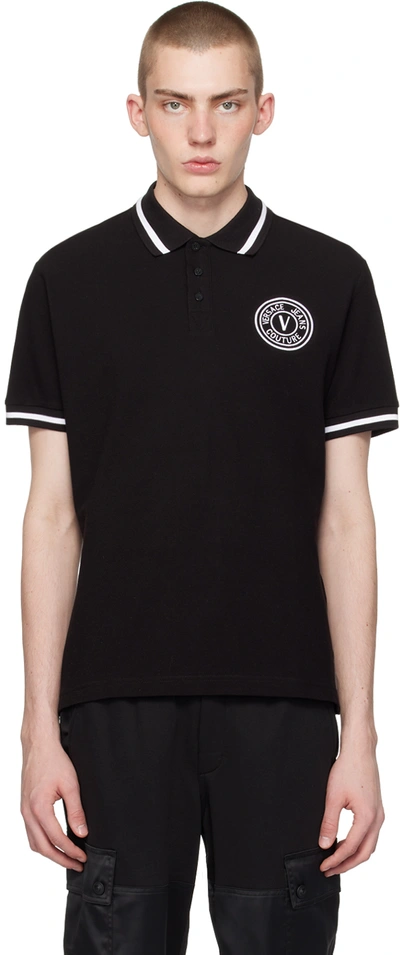 Versace Jeans Couture Black Embroidered Polo In E899 Black