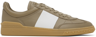 Valentino Garavani Taupe Upvillage Calfskin Trainers In New Chinos/bianco