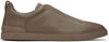Zegna Leather Triple Stitch Sneakers In Medium Brown