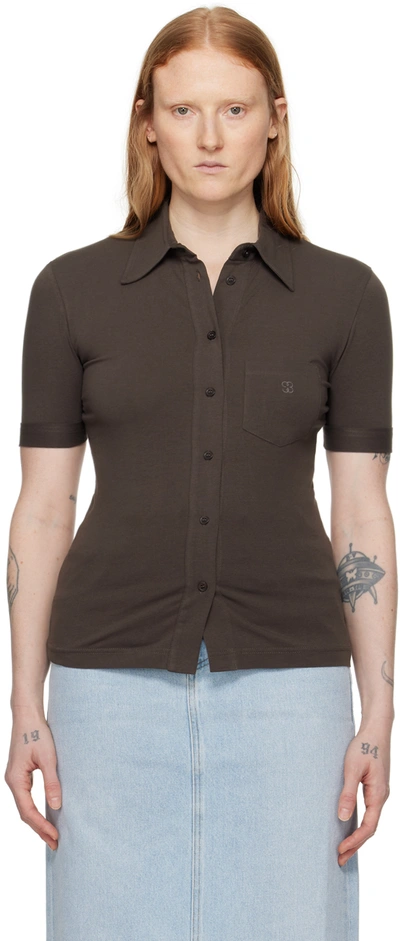 Filippa K Brown Embroidered Shirt In 8690 Dark Oak