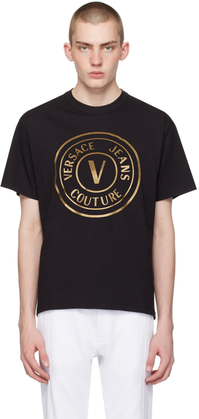 Versace Jeans Couture Black V-emblem T-shirt In Eg89 Black/gold