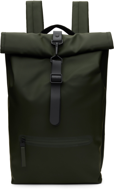 RAINS GREEN ROLLTOP BACKPACK