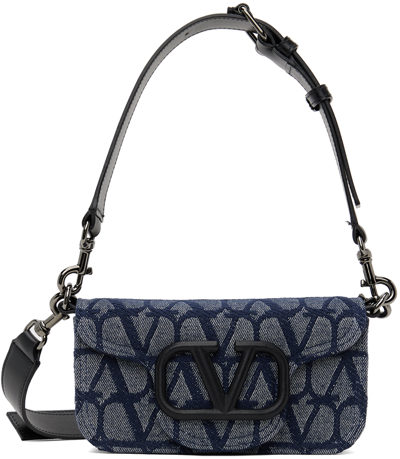 Valentino Garavani Navy Mini Toile Iconographe Locò Bag In Melange-denim/nero