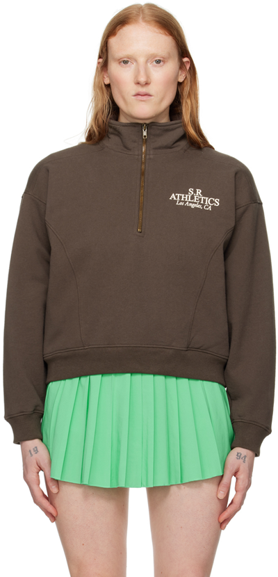 Sporty And Rich Sr Athletics Quarter Zipped Sweatshirt In Brown