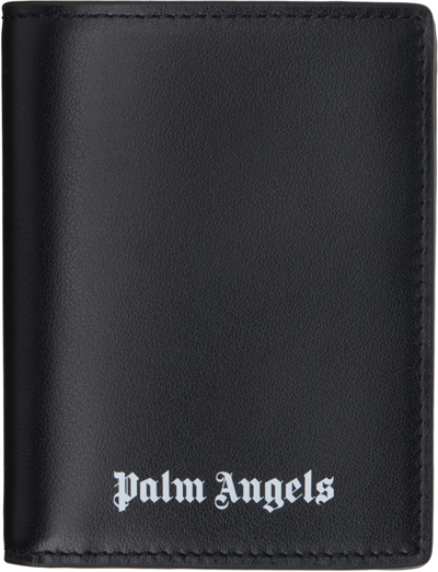 Palm Angels Black Logo Wallet In Black White