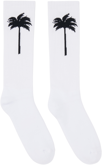 Palm Angels Off-white 'the Palm' Socks In White Black