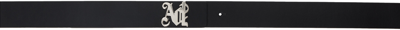 Palm Angels Black Leather Monogram Belt In Black No Color