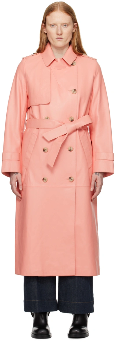 Mackage Pink Gael-v Leather Trench Coat In Guava