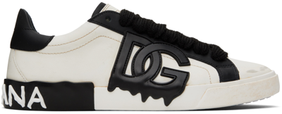 Dolce & Gabbana White & Black Portofino Vintage Sneakers In 89697 Bianco/nero