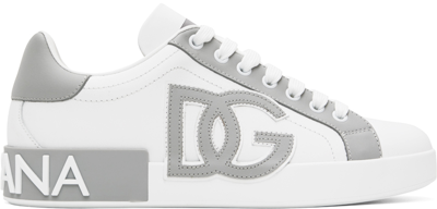 Dolce & Gabbana Portofino Sneakers Gray In Bianco/bianco