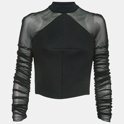 Pre-owned Balenciaga Black Synthetic And Mesh Ruched Sleeve Top M