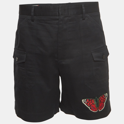 Pre-owned Gucci Black Butterfly Embroidered Cotton Cargo Short Xl