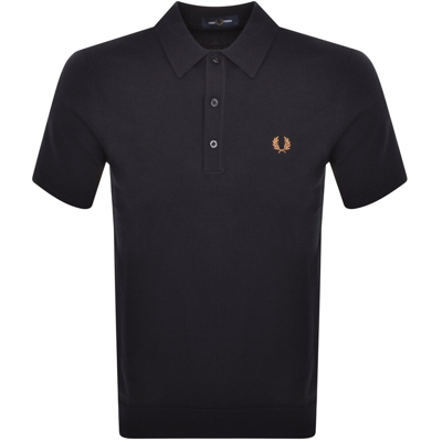 Fred Perry Knitted Polo T Shirt Navy In Black