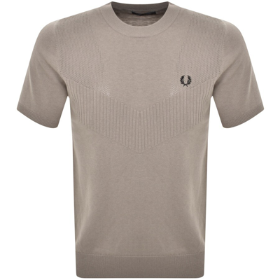 Fred Perry Pointelle Detail Knitted T Shirt Grey In Gray