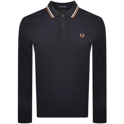 Fred Perry Long Sleeved Polo T Shirt Navy In Black