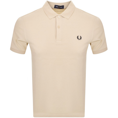 Fred Perry Plain Polo T Shirt Beige In White