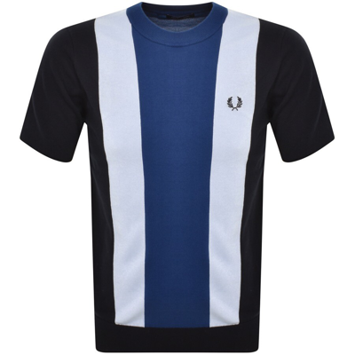 Fred Perry Stripe Fine Knit T Shirt Navy In Multi