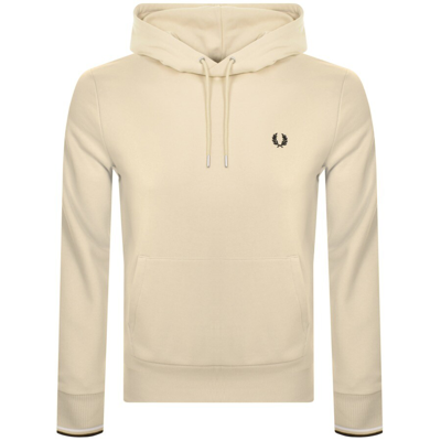 Fred Perry Tipped Logo Hoodie Oatmeal In Cream