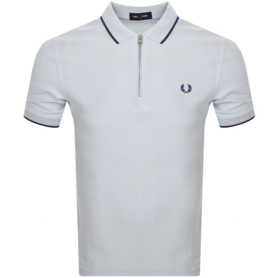 Fred Perry Quarter Zip Polo T Shirt Blue