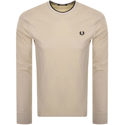 Fred Perry Twin Tipped Long Sleeved T Shirt Beige In Neutral