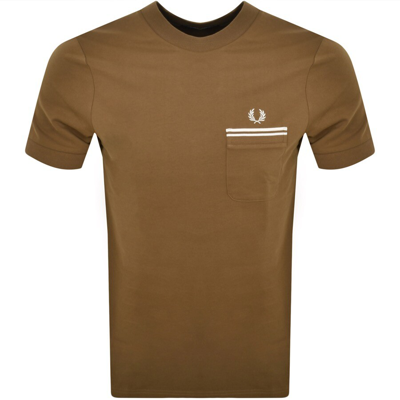 Fred Perry Pocket T Shirt Khaki In Brown