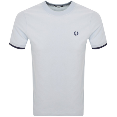 Fred Perry Tipped Cuff Pique T Shirt Blue In White