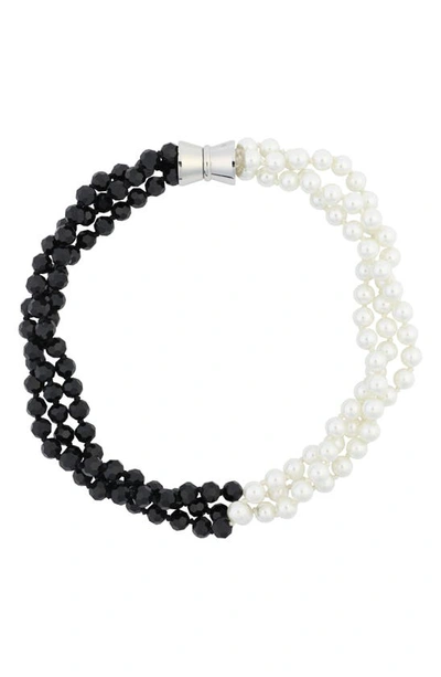 Tasha Imitation Pearl & Bead Two-tone Necklace In Ivory/ Black