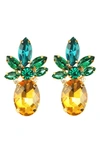 EYE CANDY LOS ANGELES 24K GOLD PLATED TROPI CRYSTAL PINEAPPLE EARRINGS