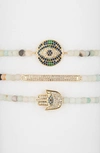 Eye Candy Los Angeles Cubic Zirconia Evil Eye Hamsa Cici Agate Charm Bracelet In Gold
